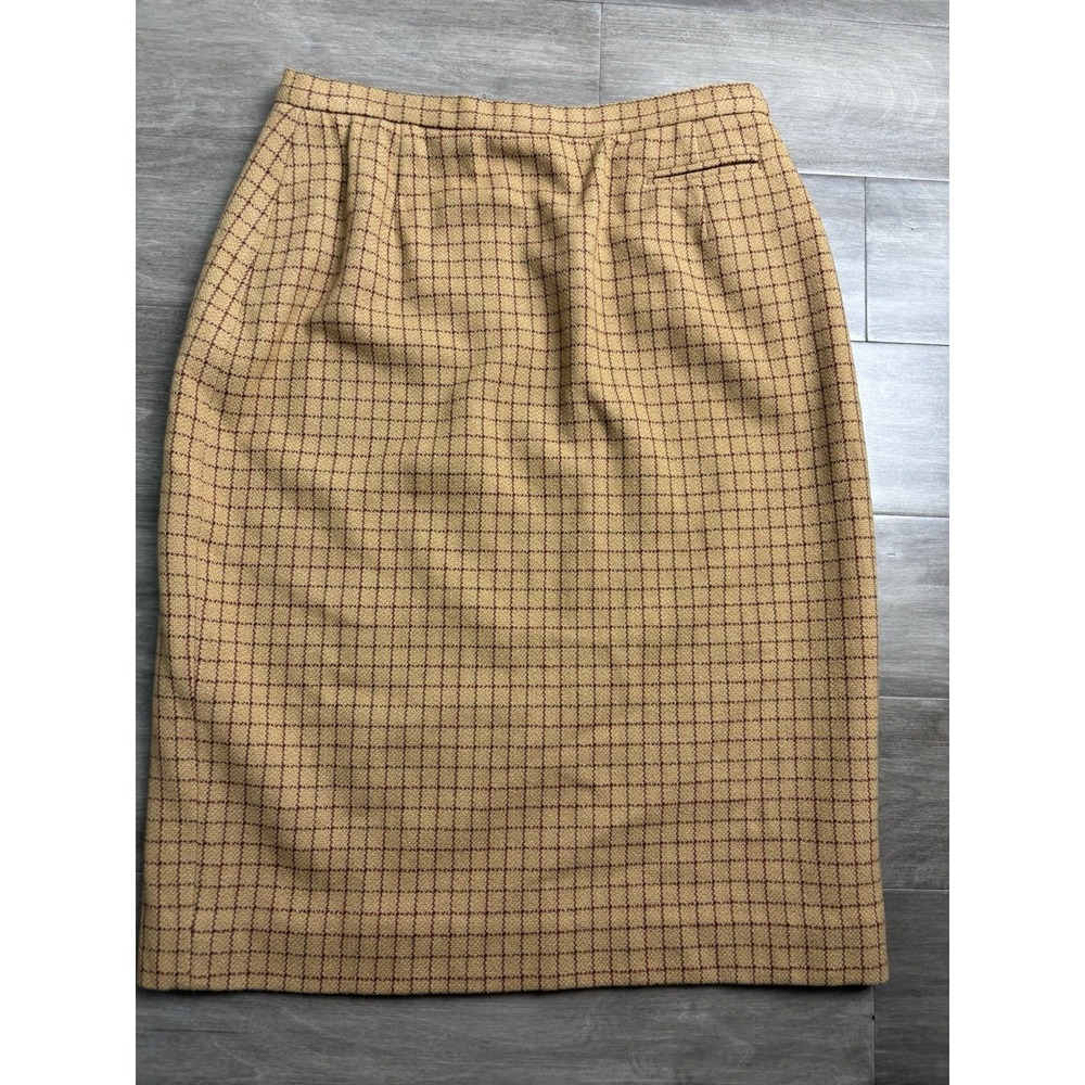 Vintage BURBERRYS Tweed Plaid Wool Pencil Skirt Lined Women's Size 8 Beige Usa